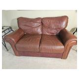 Handsome Leather Mart Brown Leather Tac Rolled Arm Loveseat