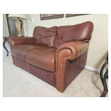 Handsome Leather Mart Brown Leather Tac Rolled Arm Loveseat
