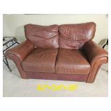 Handsome Leather Mart Brown Leather Tac Rolled Arm Loveseat