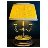 Small Vintage Wooden and Brass Candelabra Style Table Lamp