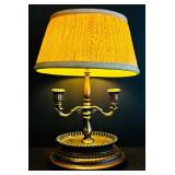 Small Vintage Wooden and Brass Candelabra Style Table Lamp