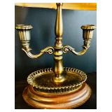Small Vintage Wooden and Brass Candelabra Style Table Lamp