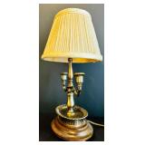 Small Vintage Wooden and Brass Candelabra Style Table Lamp
