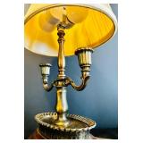 Small Vintage Wooden and Brass Candelabra Style Table Lamp
