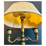 Small Vintage Wooden and Brass Candelabra Style Table Lamp