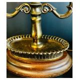 Small Vintage Wooden and Brass Candelabra Style Table Lamp