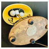 Small Vintage Wooden and Brass Candelabra Style Table Lamp