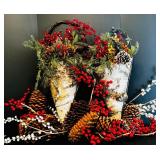 Holiday Decor with Two Wall Hangings Tree Bark, Red