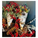 Holiday Decor with Two Wall Hangings Tree Bark, Red