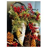 Holiday Decor with Two Wall Hangings Tree Bark, Red