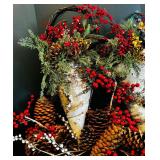 Holiday Decor with Two Wall Hangings Tree Bark, Red