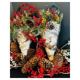 Holiday Decor with Two Wall Hangings Tree Bark, Red