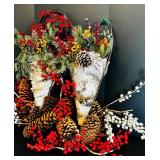 Holiday Decor with Two Wall Hangings Tree Bark, Red