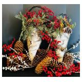 Holiday Decor with Two Wall Hangings Tree Bark, Red