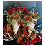 Holiday Decor with Two Wall Hangings Tree Bark, Red