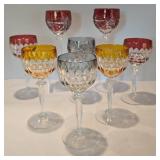 Remarkable Crystal Stemware Grouping including Pair of Anne Hutte Cranberry Wine Glasses