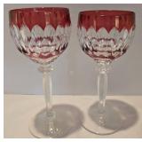 Remarkable Crystal Stemware Grouping including Pair of Anne Hutte Cranberry Wine Glasses
