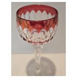Remarkable Crystal Stemware Grouping including Pair of Anne Hutte Cranberry Wine Glasses