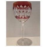 Remarkable Crystal Stemware Grouping including Pair of Anne Hutte Cranberry Wine Glasses
