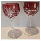Remarkable Crystal Stemware Grouping including Pair of Anne Hutte Cranberry Wine Glasses