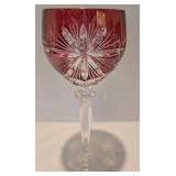 Remarkable Crystal Stemware Grouping including Pair of Anne Hutte Cranberry Wine Glasses
