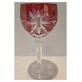 Remarkable Crystal Stemware Grouping including Pair of Anne Hutte Cranberry Wine Glasses