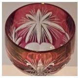 Remarkable Crystal Stemware Grouping including Pair of Anne Hutte Cranberry Wine Glasses