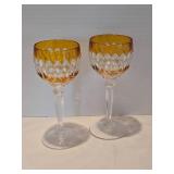 Remarkable Crystal Stemware Grouping including Pair of Anne Hutte Cranberry Wine Glasses