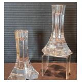 Pair of Striking Miller Rogaska Crystal Triangle Candleholders