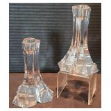Pair of Striking Miller Rogaska Crystal Triangle Candleholders