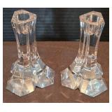 Pair of Striking Miller Rogaska Crystal Triangle Candleholders
