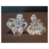 Pair of Striking Miller Rogaska Crystal Triangle Candleholders