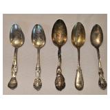 Collection of Five Commemorative Sterling Silver Spoons
