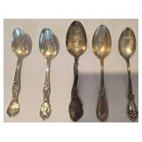 Collection of Five Commemorative Sterling Silver Spoons