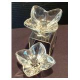 Pair of Orrefors Lotus Crystal Candleholders