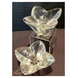 Pair of Orrefors Lotus Crystal Candleholders
