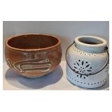Large Earthy Planter + Pottery Jug with Floral Cutouts