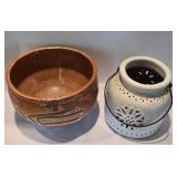 Large Earthy Planter + Pottery Jug with Floral Cutouts