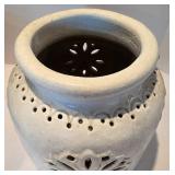 Large Earthy Planter + Pottery Jug with Floral Cutouts