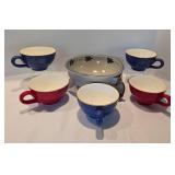 Pretty Handled Pottery Bowl Plus Sur la Table Soup Mugs