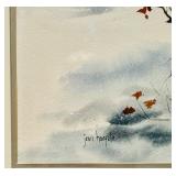 Vintage Framed Watercolor Painting, Winter Snowman by Jean Haefele