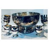 Dramatic Vintage Punch Bowl with 12 Lovely Cups