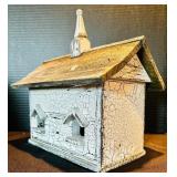 Cozy Decor Including White Ceramic Potter Barn Lantern and Whitewashed Bird Houses