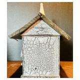 Cozy Decor Including White Ceramic Potter Barn Lantern and Whitewashed Bird Houses