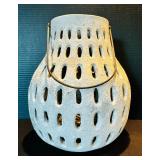 Cozy Decor Including White Ceramic Potter Barn Lantern and Whitewashed Bird Houses