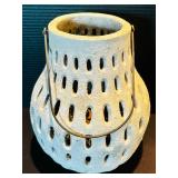 Cozy Decor Including White Ceramic Potter Barn Lantern and Whitewashed Bird Houses