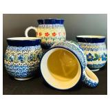 Beautiful Blue Cobalt Blue Hand Made Mugs in Poland / Polish Pottery Mugs