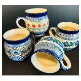Beautiful Blue Cobalt Blue Hand Made Mugs in Poland / Polish Pottery Mugs