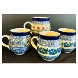 Beautiful Blue Cobalt Blue Hand Made Mugs in Poland / Polish Pottery Mugs