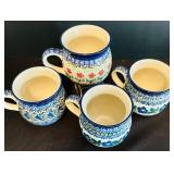 Beautiful Blue Cobalt Blue Hand Made Mugs in Poland / Polish Pottery Mugs